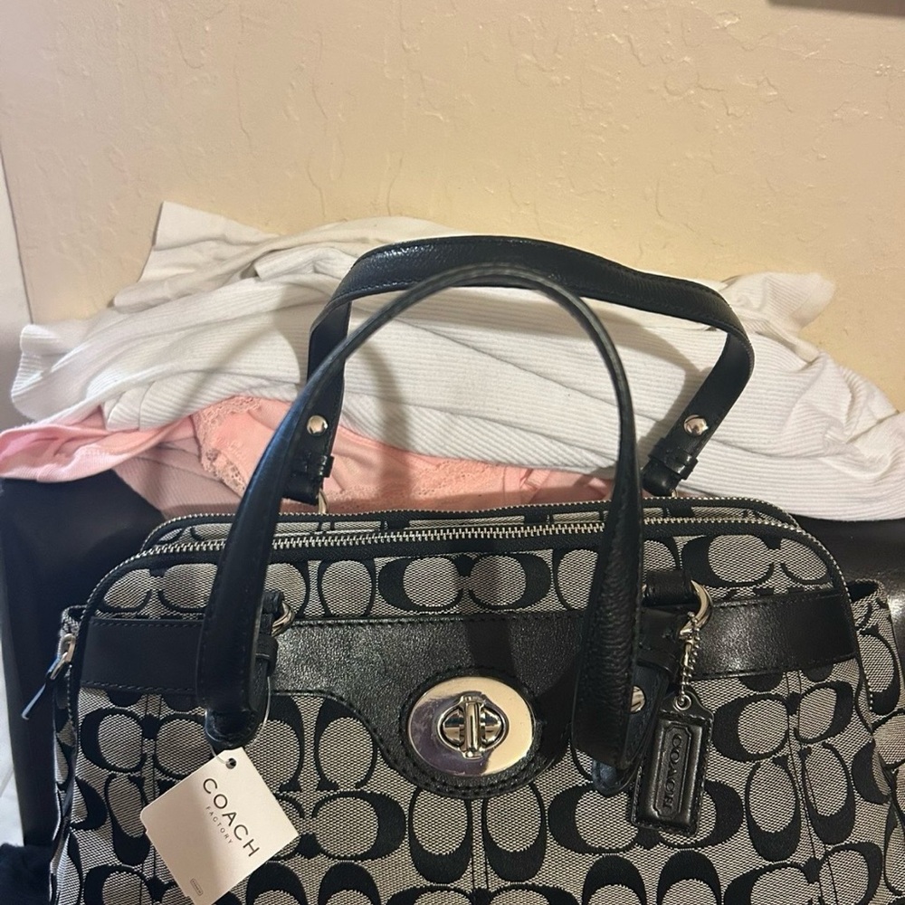 Coach Black and Gray Signature Satchel